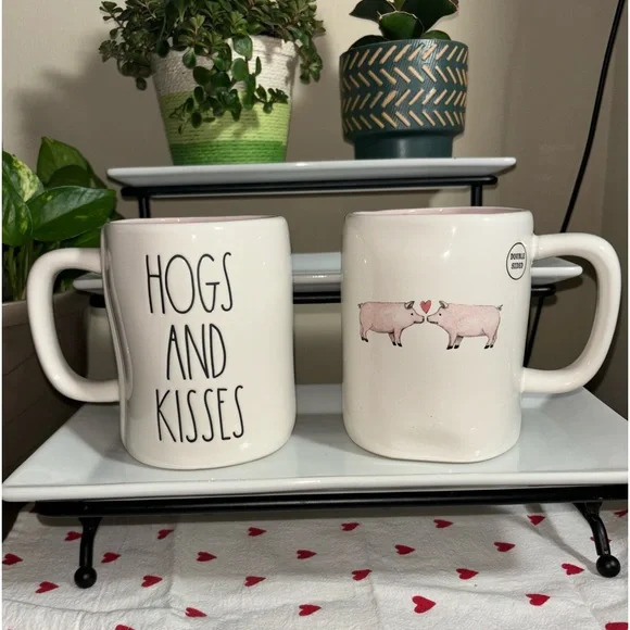 Set of 2 Rae Dunn HOGS & KISSES Double sided mugs - Picture 1 of 5